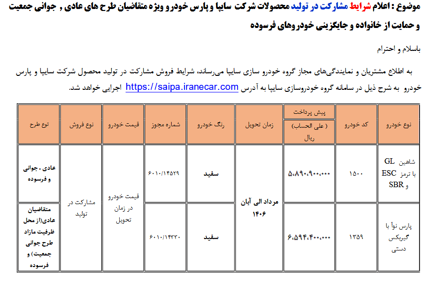 شرایط فروش سایپا